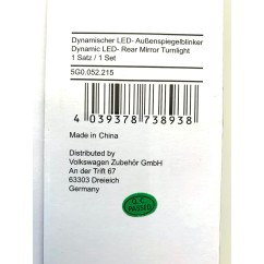 5G0052215 Clignotants Golf Soprtsvan (AM) LED Dynamique rétroviseurs extérieurs