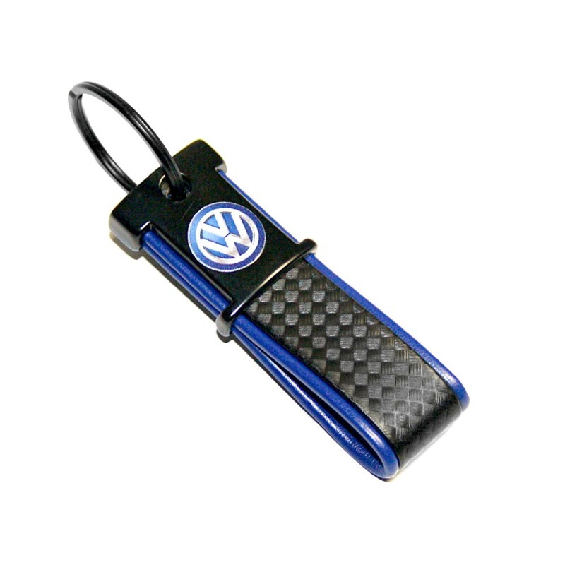Porte clés d'origine en similicuir Noir/Bleu avec Logo VW