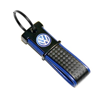 Porte clés d'origine en similicuir Noir/Bleu avec Logo VW