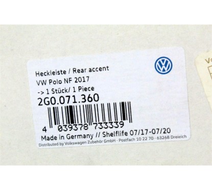 2G0071360 Baguette de Hayon Chromé VW Polo AW 2018 2G0071360